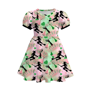 Per bambini <span class=keywords><strong>e</strong></span> bambine vestito estivo latte di seta morbido elasticizzato corto con maniche a sbuffo <span class=keywords><strong>stampa</strong></span> strega al ginocchio per bambini ODM fornitura - Product Image 5