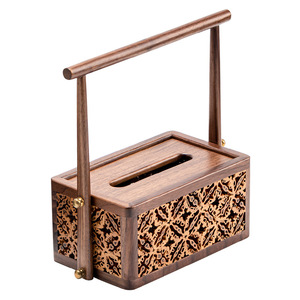 <b>Black</b> Walnut Wood <b>Tissue</b> Box Solid Wood Carved Design For Living Room Dining Table Napkin Storage - Product Image 5