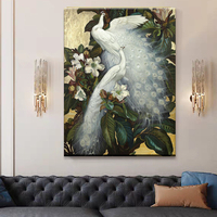 Peinture murale moderne colorée à la main, avec animal, paon blanc