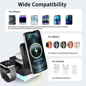 3-in-1 Foldable Magnetic Wireless Charging Station with QC3.0 15W Charger Lamp Earphone for Mobile Phone Smartwatch <strong>Headset</strong> - Product Image 4