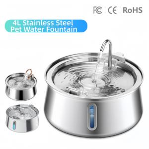 Fontaine à eau pour chat 4L Water Drop en acier inoxydable avec pompe anti-colmatage, adaptateurs USB+EU US, compatible multi-animaux - Product Image 6