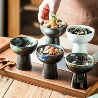 Bol en céramique sur pieds hauts, bol à dessert, coupelle à glace, assiette de service, assiette à fruits, bols à salade, bol à soupe, plateau à collations, plat