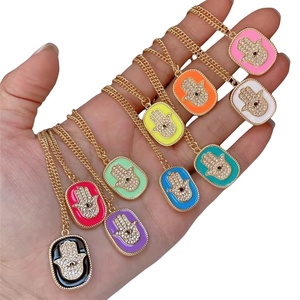 Collana di Alta Qualità Placcata in Oro 18K con Ciondolo Mano di Hamsa Smaltata e Occhi Colorati Contro il Malocchio, Gioiello Protettivo per Donne, Novità - Product Image 2