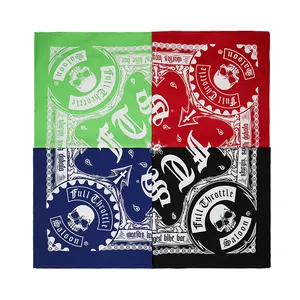 Fashion skull pattern custom design print cotton square bandana with multi color