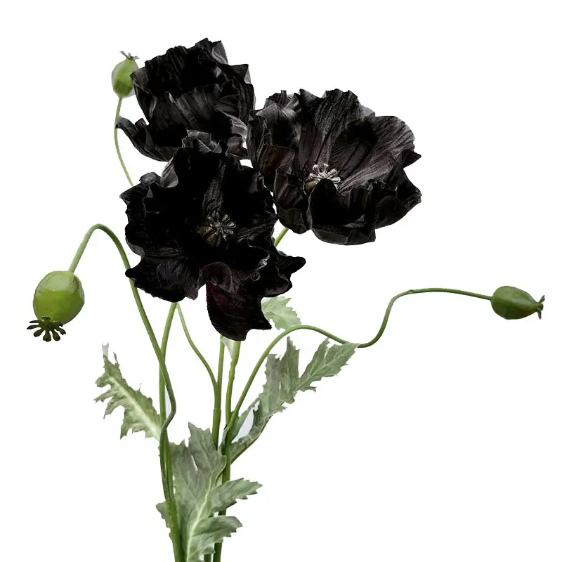 black color silk artificial flowers poppy one flower a bud Wholesale cheap faux for home decorative Festival Celebration