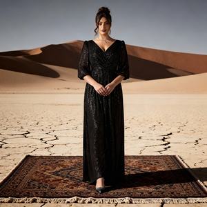 Vestido Abaya de Poliéster con Lentejuelas Bordadas Personalizadas de Lujo para Mujeres Musulmanas, Elegante para Fiestas y Eventos, Venta al Por Mayor - Product Image 4