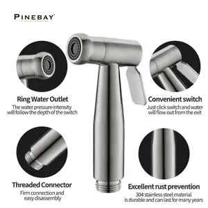 Pinebay thời trang hàng đầu SUS304 chải Nickel cầm tay Bidet phun phòng tắm nhà vệ sinh vòi hoa sen vòi phụ nữ nhà vệ sinh shattaf với vòi