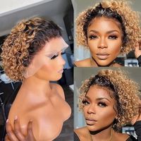 Perruque Courte Pixie 13x4 en Dentelle Complète, 100% Cheveux Humains Bouclés Brésiliens Vierge Remy, Idéale pour Femmes Noires - Vente en Gros