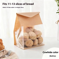 Sacs en papier kraft imprimés personnalisés pour pain, emballage alimentaire pour toasts, pochette verticale anti-humidité avec fenêtre transparente et fermeture à lien métallique