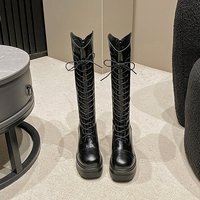 Bottes d'équitation d'hiver pour femmes de petite taille 2026 Nouveauté Noires à découpe en V, cuissardes épaisses à talon haut rétro