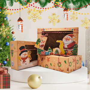 Boîte à gâteaux et biscuits à motif bonhomme de neige de Noël, emballage en papier kraft, coffret cadeau, boîte à fruits secs, boîte à dessert avec fenêtre transparente - Product Image 1