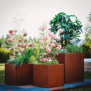 Jardinières carrées modernes en acier Corten avec roulettes pour plantes vertes de jardin - Product Image 2