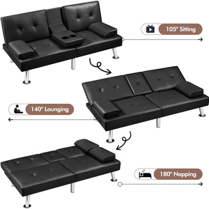 Sillón reclinable de cuero Reversible <span class=keywords><strong>Loveseat</strong></span> plegable <span class=keywords><strong>cama</strong></span> ajustable convertible futón sofá <span class=keywords><strong>cama</strong></span> <span class=keywords><strong>Cama</strong></span> Schlafsofa - Product Image 3