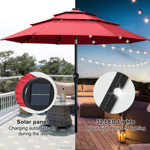 Sombrilla Moderna de <span class=keywords><strong>Patio</strong></span> Exterior de 3 Niveles, Color Rojo, con Protección UV, Iluminación LED, para Jardín, Hotel, Playa y <span class=keywords><strong>Patio</strong></span> - Product Image 2