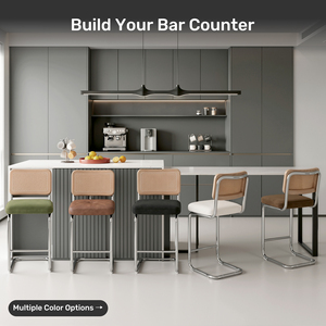 Modern Rattan Counter Bar <b>Stool</b> Chrome Cantilever Legs Tufted Padded <b>Seat</b> Bar Chair with 350LBS Load Capacity for Bistro Kitchen - Product Image 6
