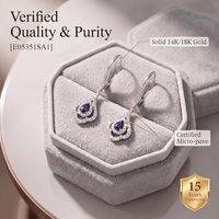 Boucles d'oreilles pendantes sur mesure en saphir bleu royal, or blanc massif 18 carats, double halo pavé de diamants, bijoux fins, cadeau de mariage pour elle