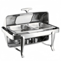 Chauffe-plat de luxe 9L à couvercle roulant, chauffe-plat à alcool en acier inoxydable SUS304 avec contrôle manuel de la température 85-100°C, pour service de traiteur et buffet