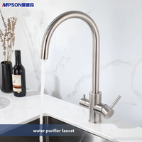 Robinet de cuisine moderne minimaliste en acier inoxydable 304 brossé, à montage sur plan, céramique, eau chaude/froide, sans plomb, pour eau potable directe