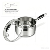 Ensemble de 2 ustensiles de cuisson en acier inoxydable, compatible induction, avec casserole, bec verseur, passoire, couvercle en verre, écologique et compatible lave-vaisselle
