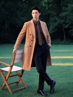 Manteau marron pour homme, mi-long, en laine, tissu à poils courts et lisses, double boutonnage, épais, imperméable, automne-hiver