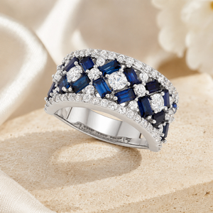 Anello dal Design Blu e Bianco, Elegante Anello da Dito per Donne - Product Image 3