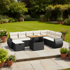 Conjunto de Sofás de Ratán para Exteriores Alcaheirs con Almacenamiento, Muebles de Jardín de Diseño Contemporáneo, Color Negro, Cojines de Espuma de Alta Densidad - Product Image 2