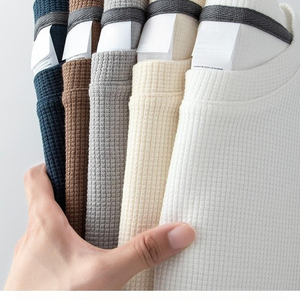 Summer Casual Customized Logo Blank Solid Breathable Knitted 100% Cotton Oversized <b>Waffle</b> Short Sleeve T-<b>shirt</b> - Product Image 1