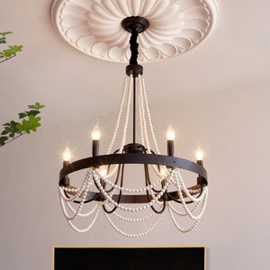 French Vintage Style Chandelier With Pearl Beads Round Multi Head <b>LED</b> <b>Light</b> For Living Room Bedroom Dining Room Home Decor - Product Image 2