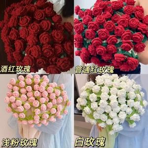 Handmade Knitted Rose Bouquet <b>Blanket</b> Red Floral Medium <b>Weight</b> Polyester Eco-Friendly Gift For Autumn Winter Bedding - Product Image 4