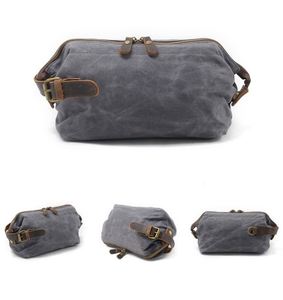 Waxed Canvas Toiletry Bag Vintage Travel Dopp Kit with Genuine Leather Trim, Large Capacity Waterproof Cosmetic <b>Pouch</b> for Women - Product Image 2