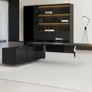 Escritorio Ejecutivo Negro de Diseño Moderno, Mesa Grande para Jefe con Gabinete Lateral de Almacenamiento - Product Image 6