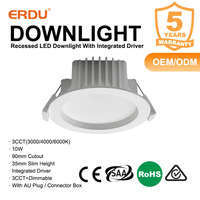 Downlight LED SAA 10W, découpe 90mm, 3 températures de couleur, driver intégré ultra-plat 36mm, prise AU, boîtier de connexion NZ, éclairage encastré moderne pour maison et bureau