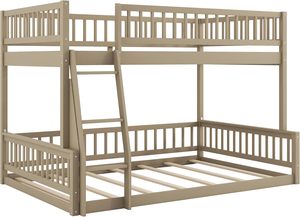 Lit superposé XL Queen avec échelle et barrières de sécurité, couleur noyer, en bois de pin, convertible en <span class=keywords><strong>2</strong></span> <span class=keywords><strong>lits</strong></span> plateforme <span class=keywords><strong>séparés</strong></span>, sans sommier - Product Image 4