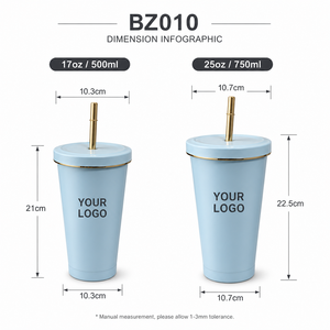 Vente en gros de gobelets isothermes en métal de 500 ml avec couvercle doré, personnalisables avec logo, avec couvercle à paille - Product Image 3