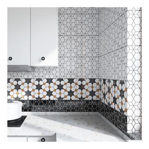 Luxus 3D Sechseck Muster Keramik Wandfliesen 300x600 Schwarz Weiß Inkjet glasiert Anti-Rutsch 30x60 für Hotel Interior Modern ABC - Product Image 1