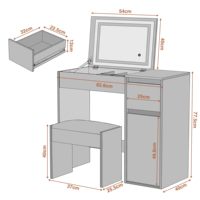 Coiffeuse avec miroir rabattable et éclairage LED, tabouret de maquillage, rangement dissimulé, table d'écriture convertible pour bureau et chambre
