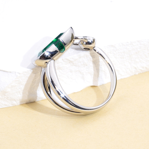 Messi Jewelry MSR-1898 925 <b>Silver</b> <b>Emerald</b> Cut <b>Emerald</b> <b>Ring</b> Women's Vintage Style Rhodium Plated May Birthstone Engagement <b>Ring</b> - Product Image 3