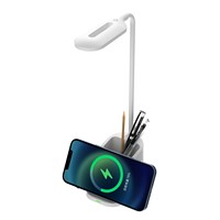 Lampe de bureau à LED multifonctionnelle avec porte-stylo et lampe de table d'étude à chargement rapide sans fil de 15W pour la maison et le bureau.