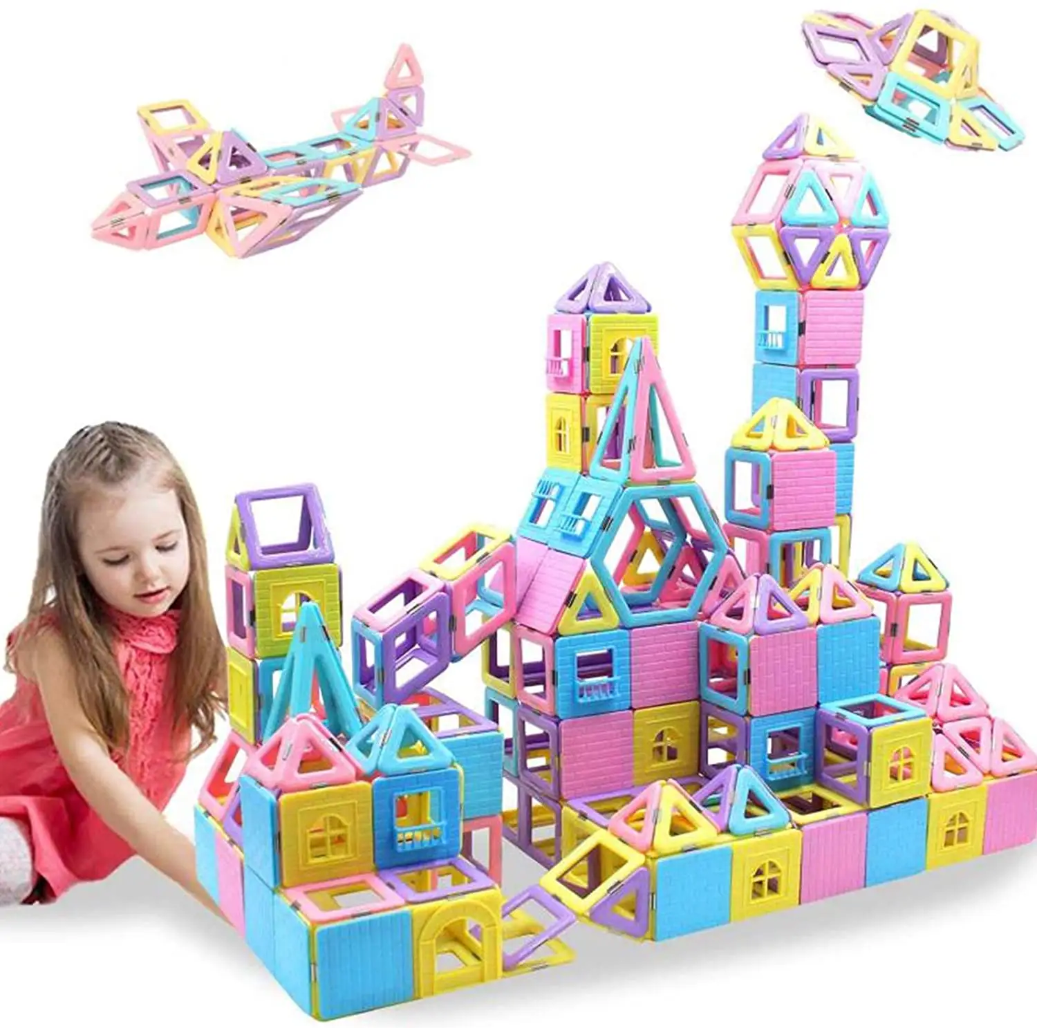 Montessori yuqi magnet building tiles 108 pcs color 3d magnetic construction tiles plastic building blocks toys for kids