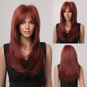 Недорогие прямые парики из синтетических волос длиной 24 дюйма с челкой для ежедневного использования для женщин - Product Image 6