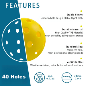 Balles de pickleball d'extérieur à 40 trous moulées par injection, durables en TPE, approuvées USAPA, logo personnalisable, pour entraînement professionnel - Product Image 3