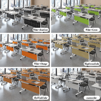 Table de formation pliante moderne et minimaliste, bureau d'école et de bureau mobile, longue table de réunion rabattable, combinaison libre, rangement intégré
