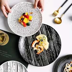 Peralatan Makan Geometris Nordic, 8 atau 10 Inci Keramik Piring Makan Malam Porselen Hidangan Penutup Peralatan Makan Piring Kue