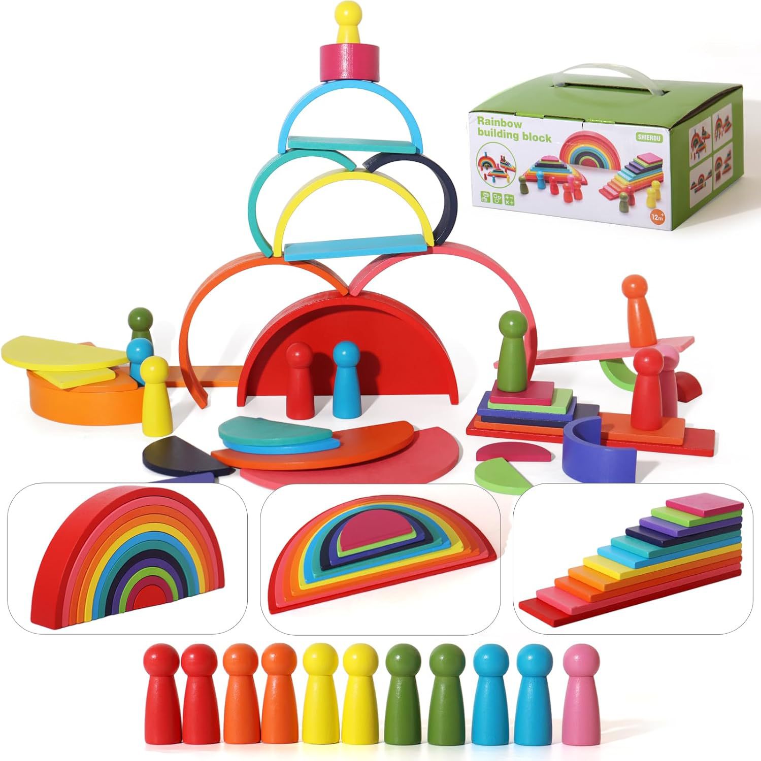 Rainbow Little People Building Blocks Four-Piece Set