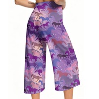 Pantalon Capri de Yoga Taille Haute pour Femme, Motif Cheval Galopant Violet, avec Cordon de Serrage, Coupe Ample, Tenue de Sport
