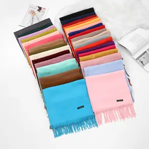 Fashion Winter Soft Pashmina Scarf Ladies Scarves Shawls trendy cheap Warm Wholesale Custom Plain Tassel Cashmere Scarf