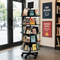 Étagère rotative sur pied en métal pour livres, avec roulettes, pour la présentation commerciale de documentation en librairie