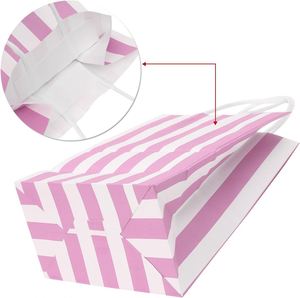 Sac en papier kraft blanc de haute qualité, sac cadeau rayé rose pour cadeau, sacs en papier d'emballage personnalisés avec logo, avec poignées - Product Image 4