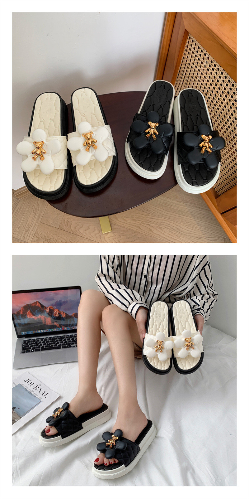 Ladies Wholesale China Flat Shoes Heightening and Thickening Casual Flat Sandals Slippers Women