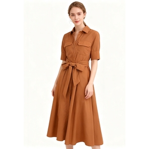 Robes chemises boutonnées à col et ceinture pour femmes, nouvelle collection printemps, vente en gros, tendance - Product Image 1